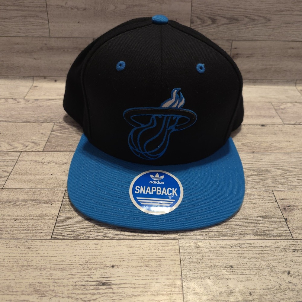 Miami Heat Hat Cap Snap Back Black Blue NBA Basketball Adidas‎ Adjustable Mens